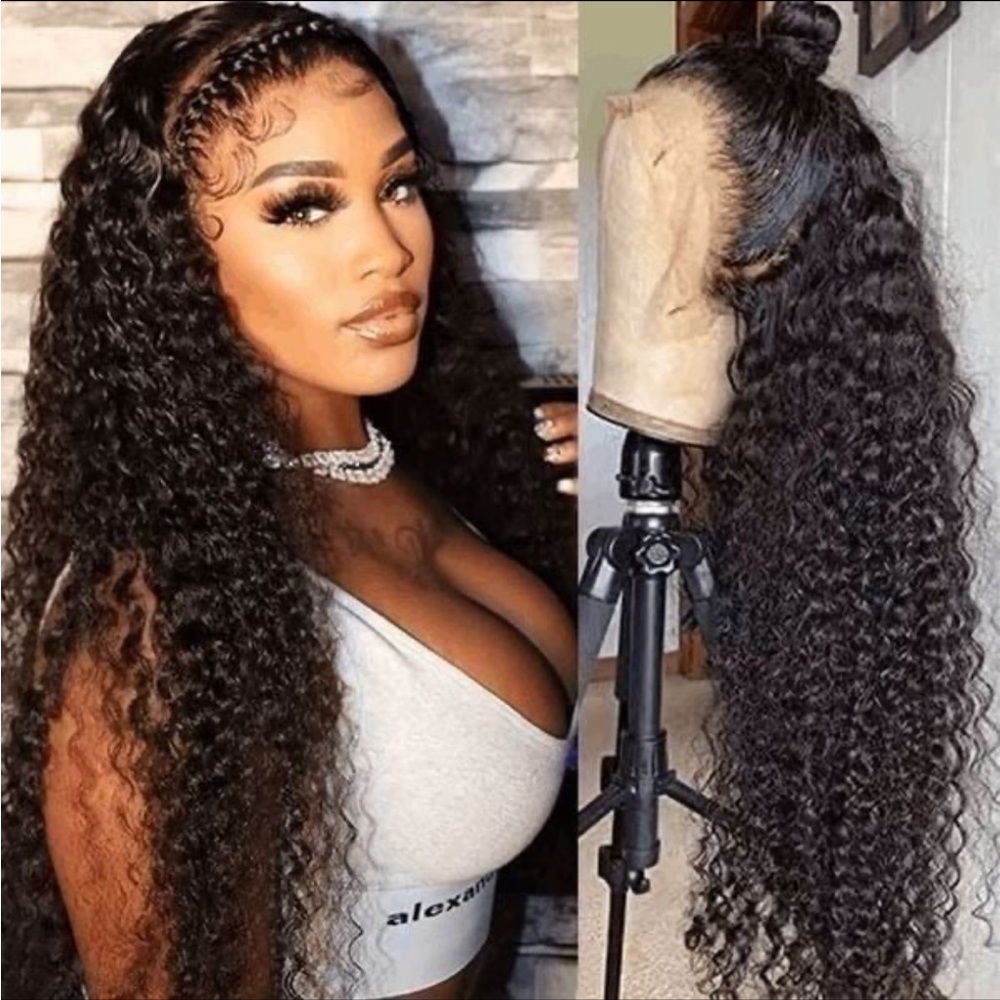 13x6 water wave leave frontal human hair Brazilian curly wig